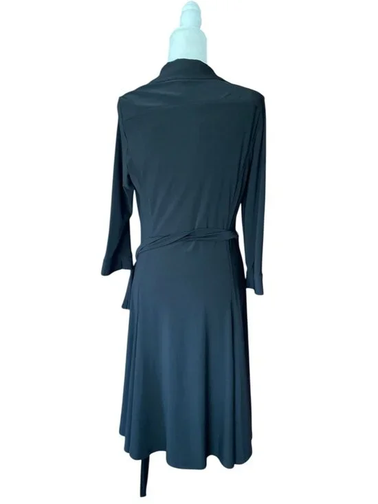 Ralph Lauren Black Wrap Dress Collared V-Neck 3/4 Sleeve Jersey Dress SZ 12 - Picture 4 of 10